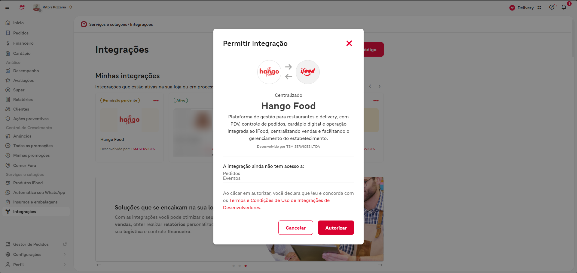 Janela "Permitir integração" com destaque no botão Autorizar